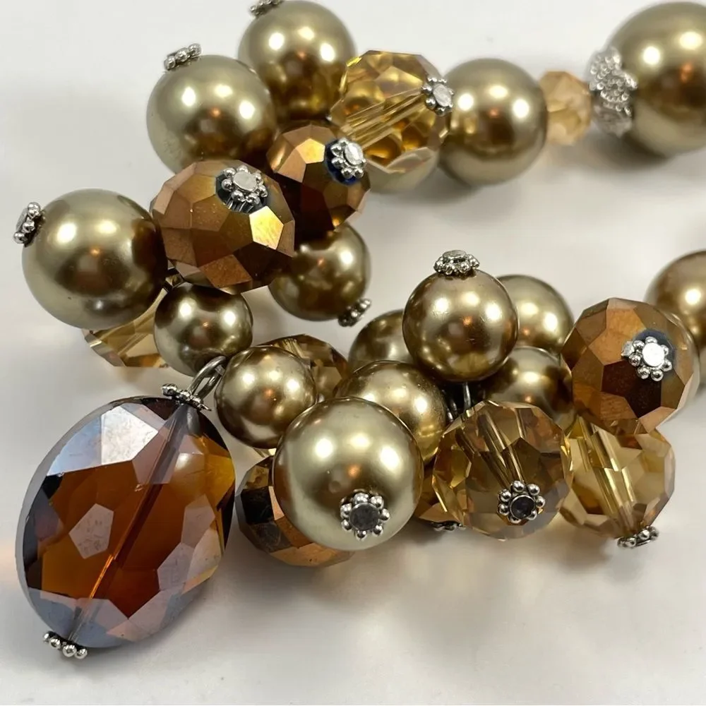 Glass Beaded Necklace Contempo Chic Gold Acrylic Beaded Dark Champagne Statement